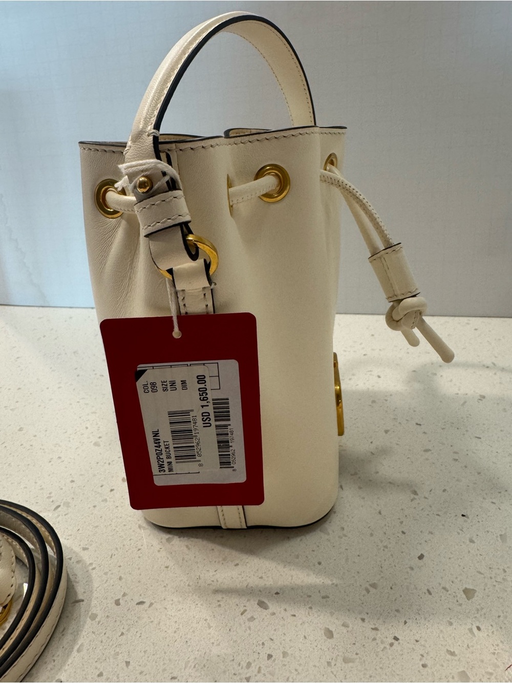 NWT & BOX Valentino Garavani Cream Leather VLogo Mini Drawstring Bag - Picture 10 of 15